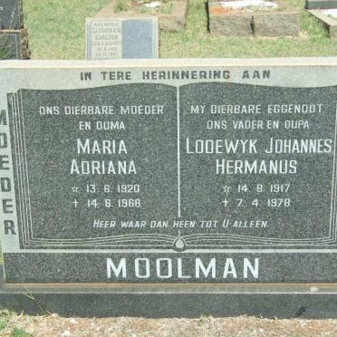 MOOLMAN Lodewyk Johannes Hermanus 1917-1978 &amp; Maria Adriana 1920-1968