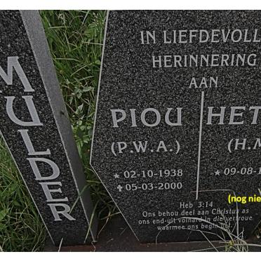 MULDER P.W.A. Piou 1938-2000 &amp; H.M. Hetta 1941-