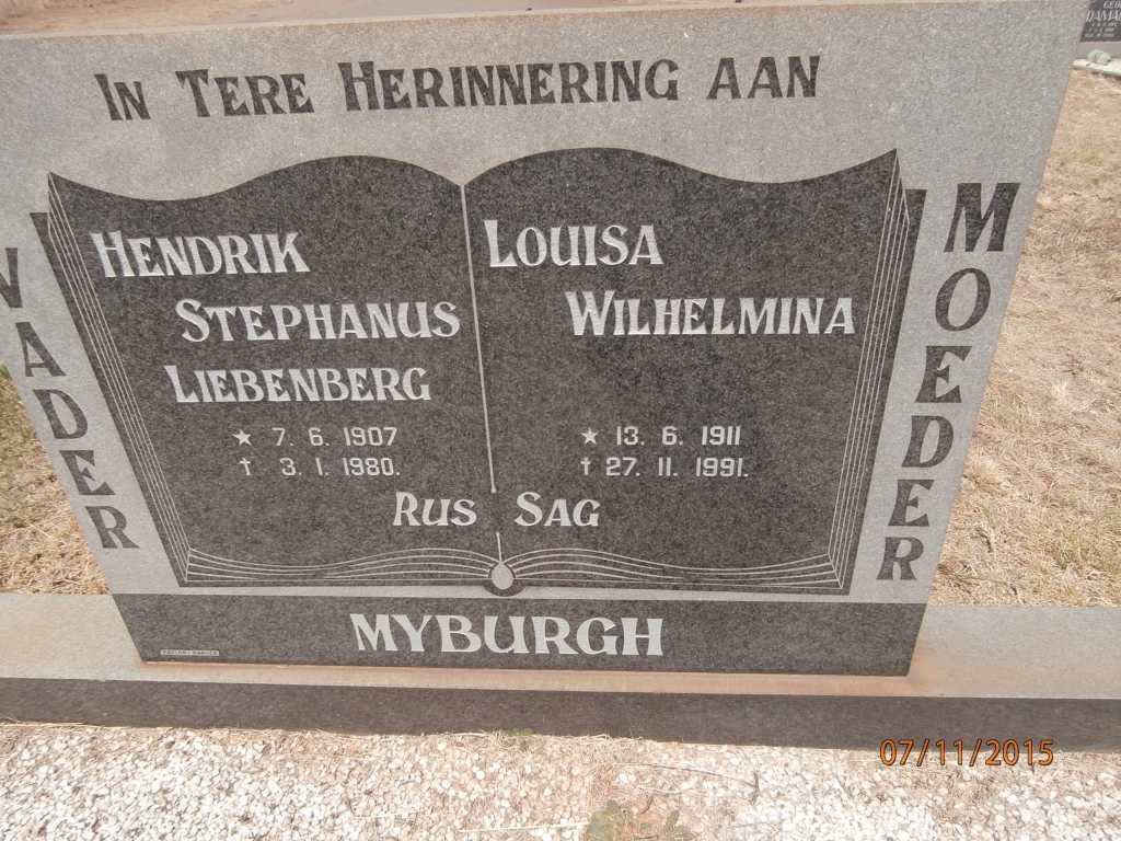 MYBURGH Hendrik Stephanus Liebenberg 1907-1980 &amp; Louisa Wilhelmina 1911-1991