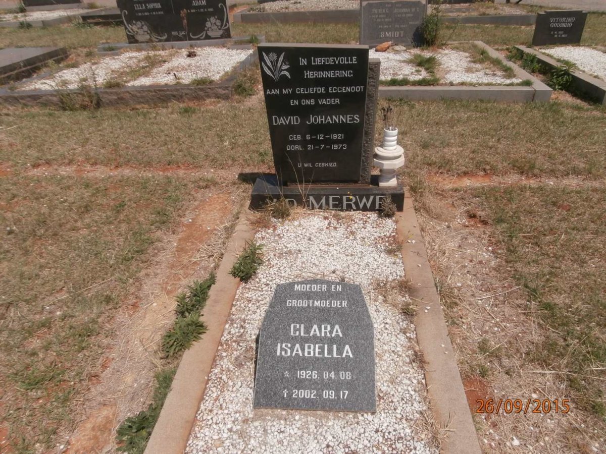 MERWE David Johannes, v.d. 1921-1979 &amp; Clara Isabella 1926-2002