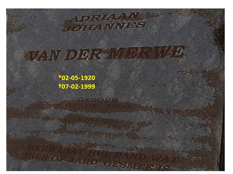 MERWE Adriaan Johannes, van der 1920-1999 & Johanna Magdalena SMIDT 1922-2010 _1
