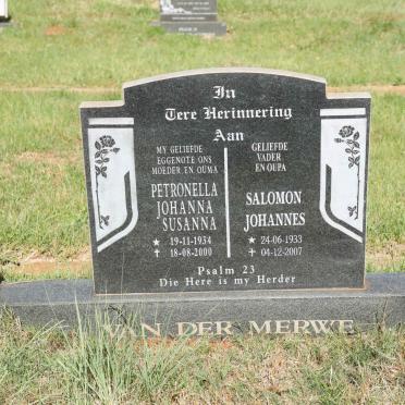 MERWE Salomon Johannes, van der 1933-2007 &amp; Petronella Johanna Susanna 1934-2000