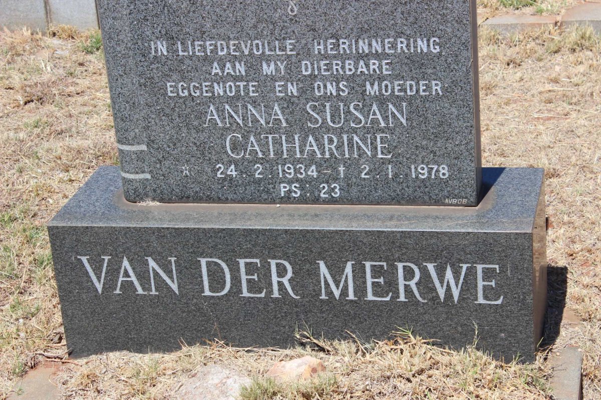 MERWE Anna Susan Catharine, van der 1934-1978
