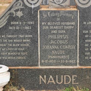 NAUDE Philippus Jacobus 1893-1953 &amp; Johanna Conroy PANKHURST 1900-1962