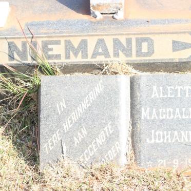 NIEMAND Aletta Magdalena Johanna 1950-