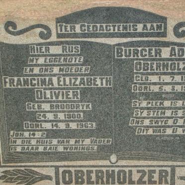 OBERHOLZER Burger Adriaan 1894-1955 &amp; Francina Elizabeth BROODRYK 1900-1963