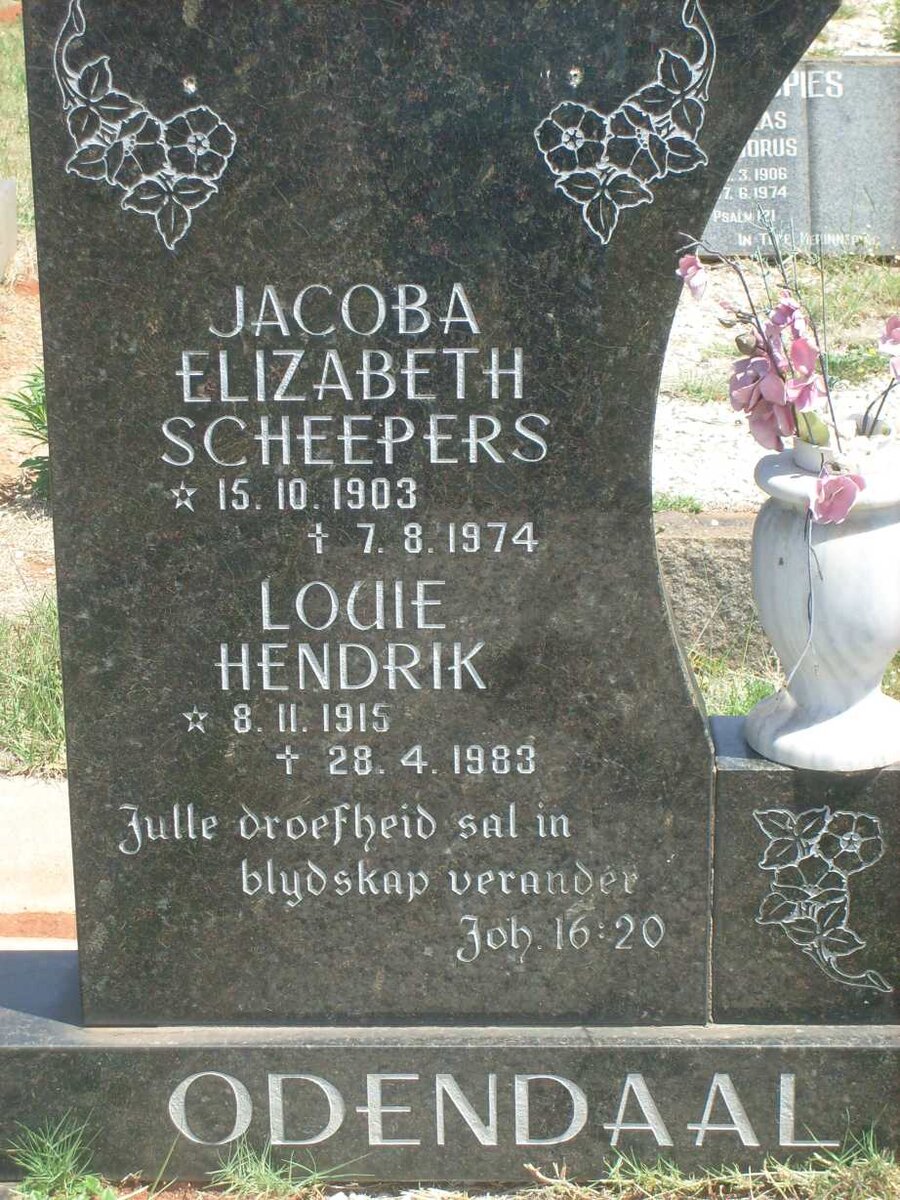 ODENDAAL Louie Hendrik 1915-1983 &amp; Jacoba Elizabeth SCHEEPERS 1903-1974