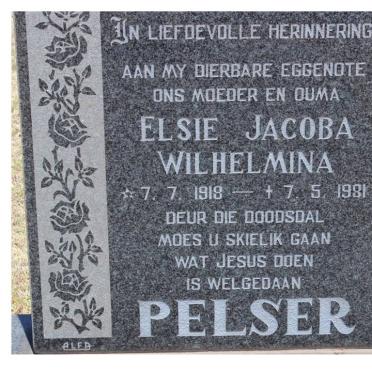 PELSER Elsie Jacoba Wilhelmina 1918-1981