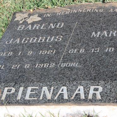 PIENAAR Barend Jacobus 1921-1962 &amp; Marie 1926-