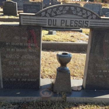 PLESSIS Barend Jacobus Gert Wessel, du 1920-1968 &amp; Anna Margaretha VAN WYK 1921-