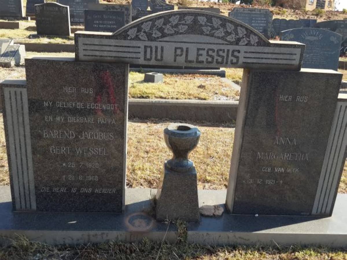 PLESSIS Barend Jacobus Gert Wessel, du 1920-1968 &amp; Anna Margaretha VAN WYK 1921-