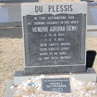 PLESSIS Hendrik Adriaan, du 1944-1975 &amp; Miriam T. 1942-2005