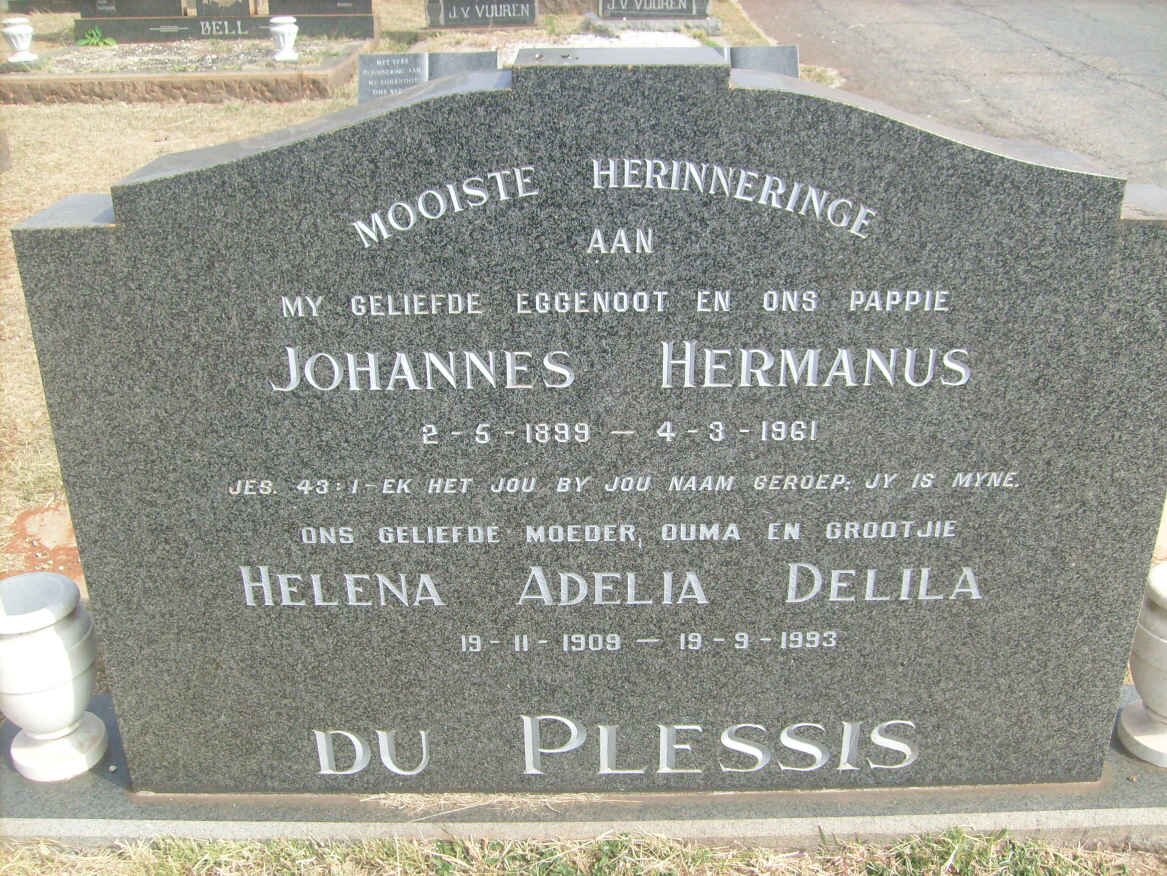 PLESSIS Johannes Hermanus, du 1899-1961 &amp; Helena Adelia Delila 1909-1993