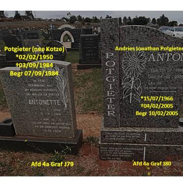 POTGIETER Antoinette nee KOTZE 1950-1984 :: POTGIETER Andries Jonathan 1966-2005
