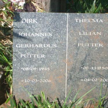 PUTTER Johannes Gerhardus 1945-2006 &amp; Thelma Lilian 1950-2009