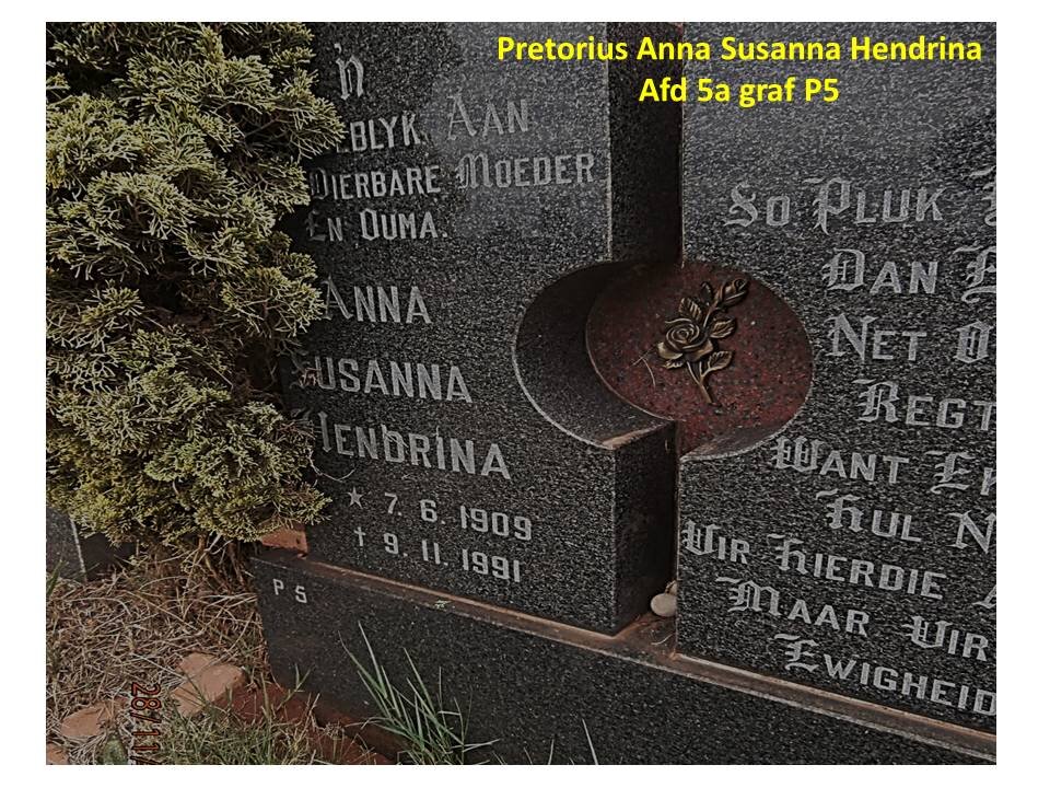 PRETORIUS Anna Susanna Hendrina 1909-1991