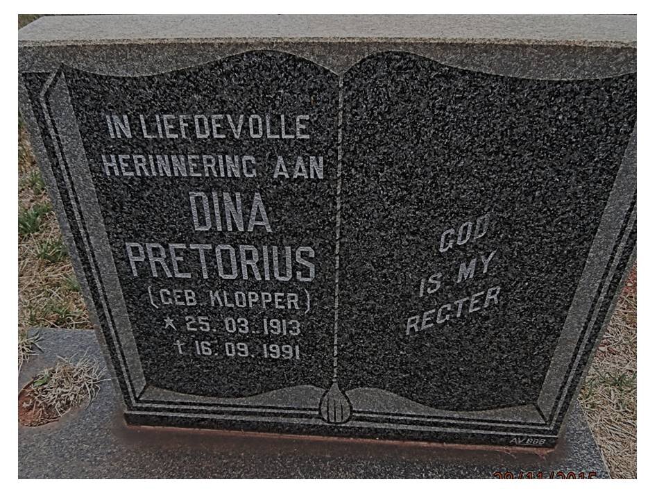 PRETORIUS Dina nee KLOPPER 1913-1991
