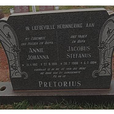 PRETORIUS Jacobus Stefanus 1908-1994 &amp; Annie Johanna 1912-1991