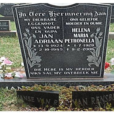RENSBURG Jan Adriaan, Janse van 1924-1985 &amp; Helena Maria Petronella 1929-2008