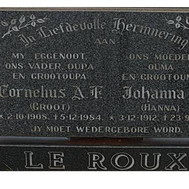 ROUX Cornelius A.F., le 1908-1984 &amp; Johanna C. 1912-1987