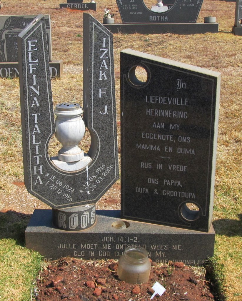 ROOS Izak F.J. 1916-2006 &amp; Elfina Talitha 1924-1986