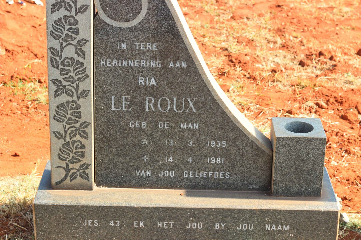 ROUX Ria, le nee DE MAN 1935-1981