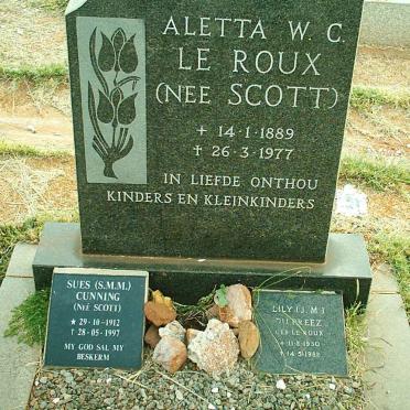 ROUX Aletta W.C., le nee SCOTT 1889-1977 :: CUNNING S.M.M. nee SCOTT 1912-1997 ::  PREEZ J.M., du nee LE ROUX 1930-1982