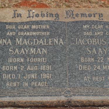 SAAYMAN Jacobus Petrus 1885-1956 &amp; Anna Magdalena FOURIE 1891-1961