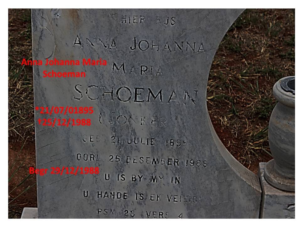 SCHOEMAN Anna Johanna Maria nee JONKER 1895-1988