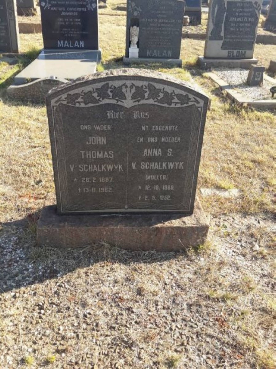 SCHALKWYK John Thomas, v. 1887-1962 &amp; Anna S. MULLER 1888-1952
