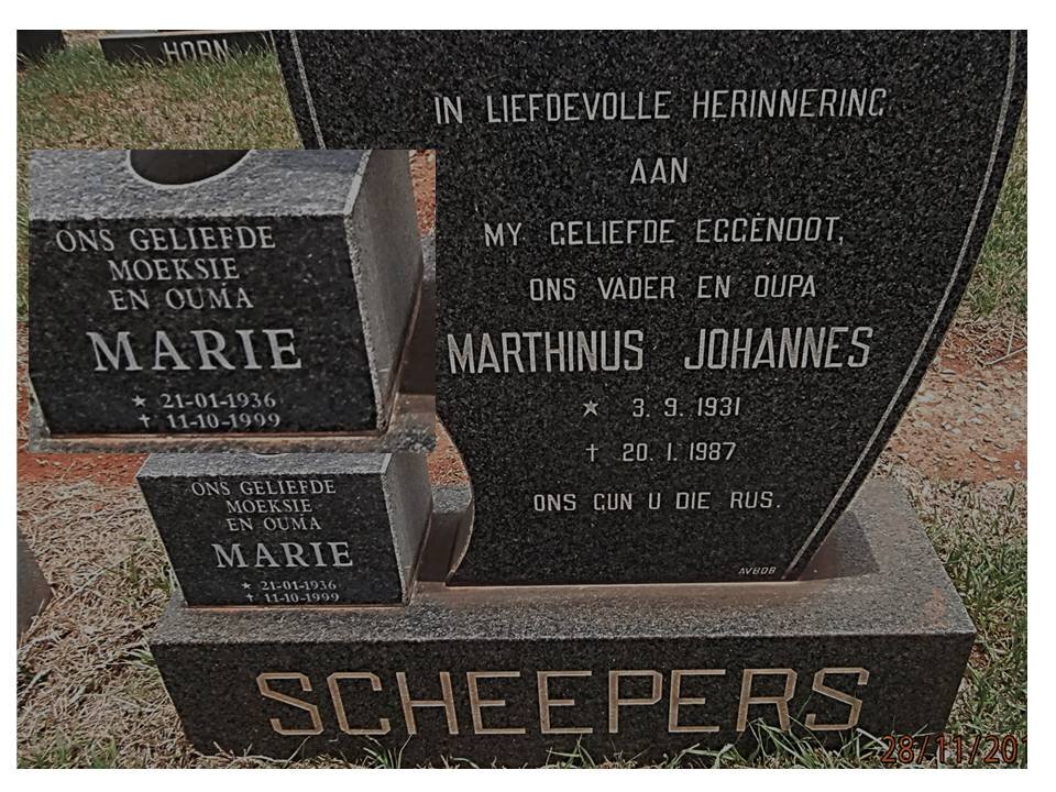 SCHEEPERS Marthinus Johannes 1931-1987 &amp; Marie 1936-1999