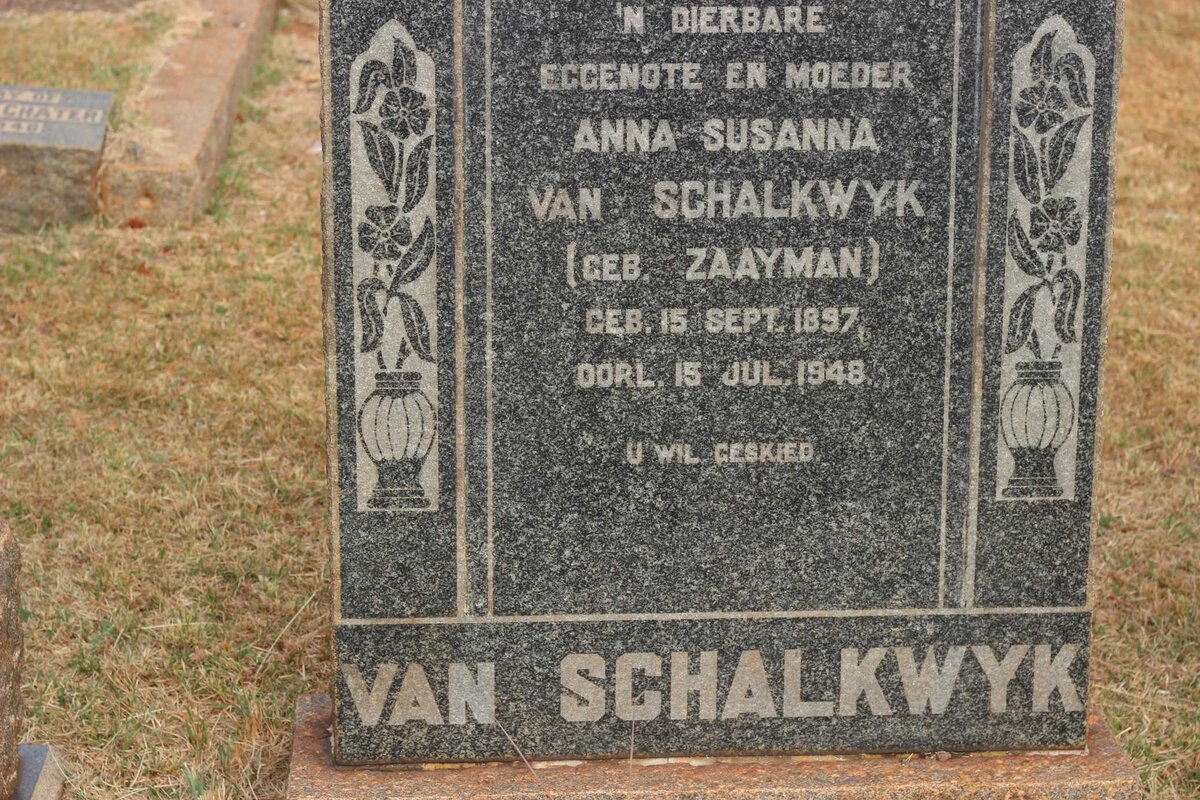 SCHALKWYK Anna Susanna, van nee ZAAYMAN 1897-1948
