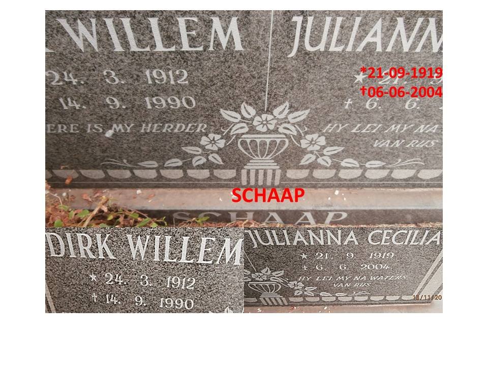 SCHAAP Dirk Willem 1912-1990 &amp; Julianna Cecilia 1919-2004