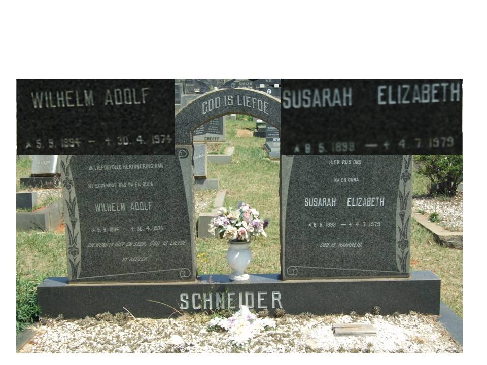 SCHNEIDER Wilhelm Adolf 1894-1974 &amp; Susarah Elizabeth 1898-1979