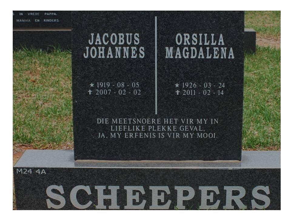 SCHEEPERS Jacobus Johannes 1919-2007 &amp; Orsilla Magdalena 1926-2011