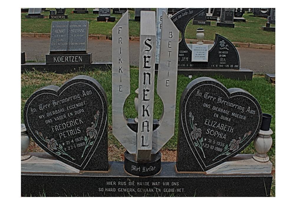 SENEKAL Frederick Petrus 1930-1988 &amp; Elizabeth Sophia 1935-1988