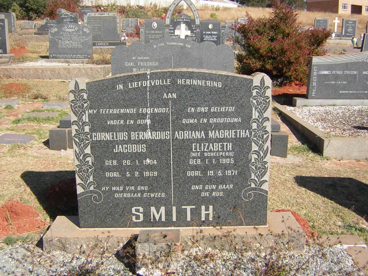 SMITH Cornelius Bernardus Jacobus 1904-1969 &amp; Adriana Magrietha Elizabeth SCHEEPERS 1905-1971