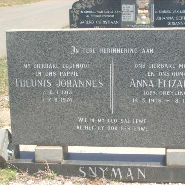 SNYMAN Theunis Johannes 1913-1974 &amp; Anna Elizabeth GREYLING 1908-1984
