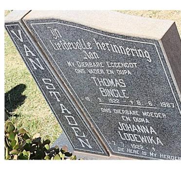 STADEN Thomas Bingle, van 1922-1987 &amp; Johanna Lodewika 1922-