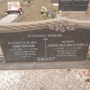 SWART Johan Christiaan 1938-1975 &amp; Carolina Wilhelmina Petronella 1944-2003