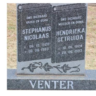 VENTER Stephanus Nicolaas 1920-1983 &amp; Hendrieka Gertruida 1924-1993