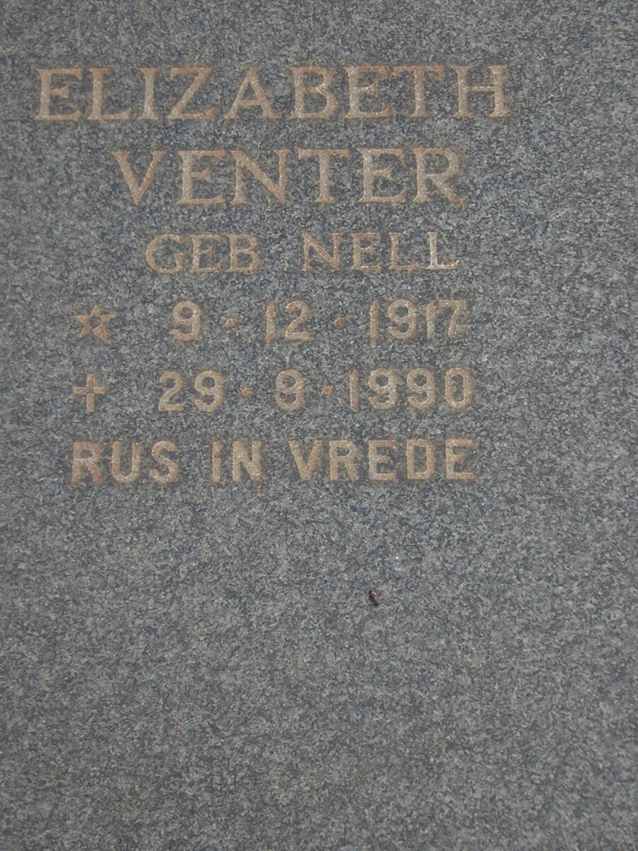 VENTER Elizabeth nee NELL 1917-1990