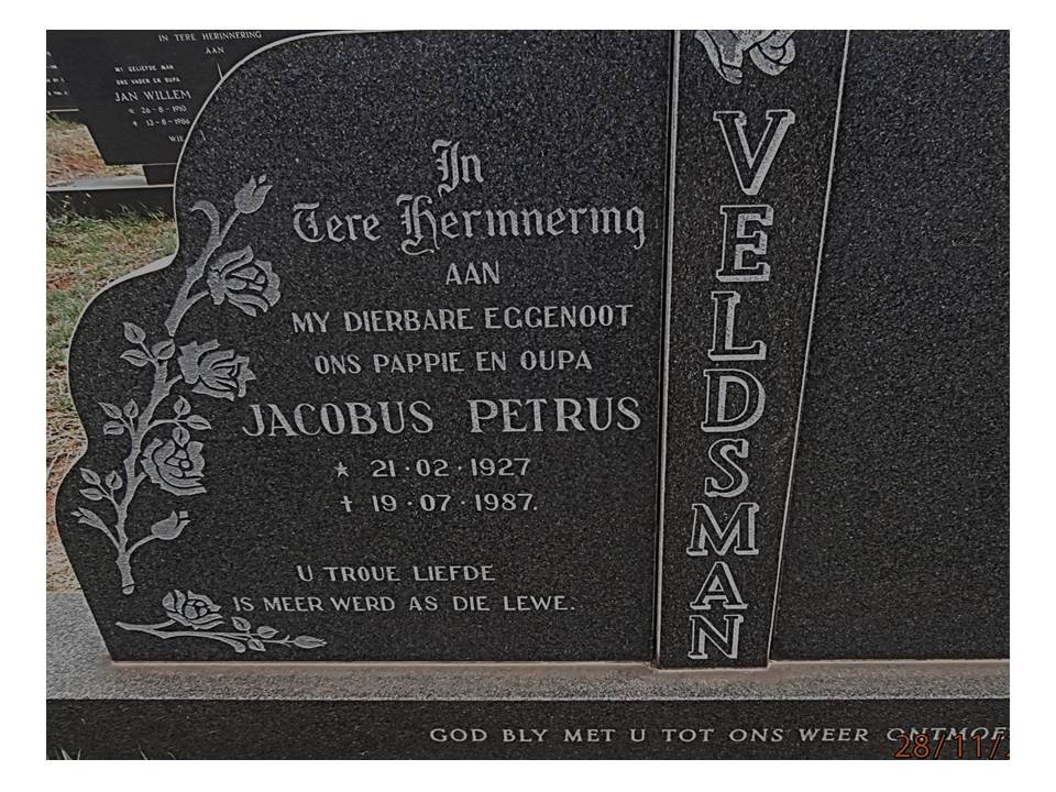 VELDSMAN Jacobus Petrus 1927-1987