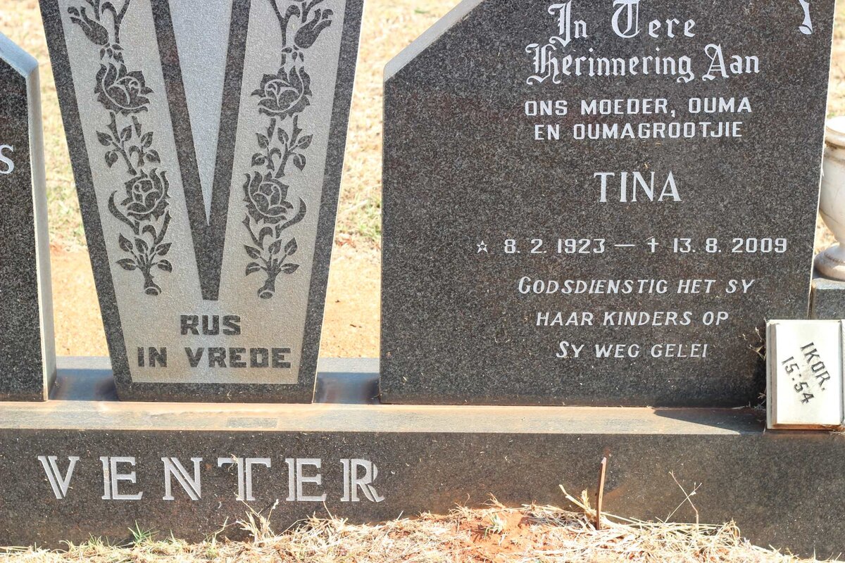 VENTER Jacobus Marthinus Christoffel 1921-1981 &amp; Tina 1923-2009