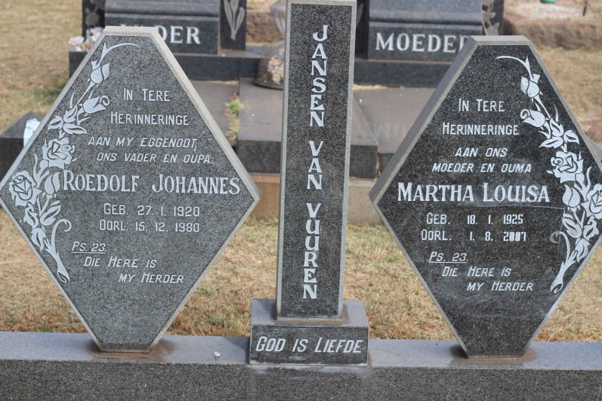 VUUREN Roedolf Johannes, Jansen van 1920-1980 &amp; Martha Louisa 1925-2007