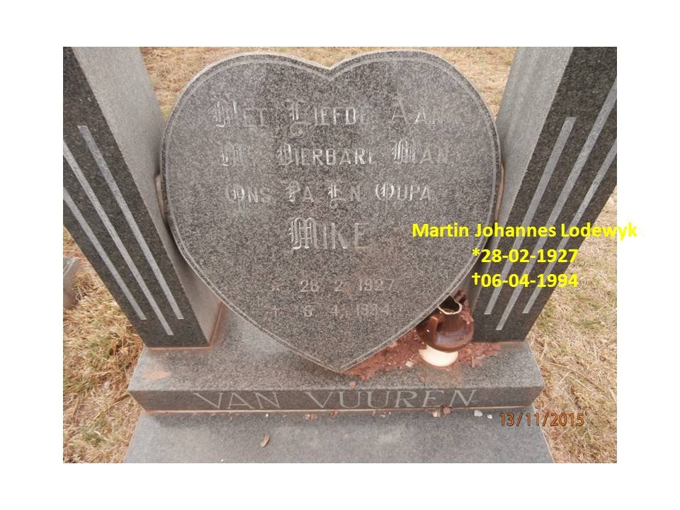 VUUREN Martin Johannes Lodewyk, van 1927-1994