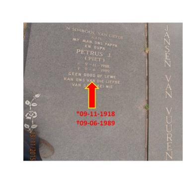 VUUREN Petrus J., Jansen van 1918-1989 &amp; Helena Josina HAVENGA 1922-2007