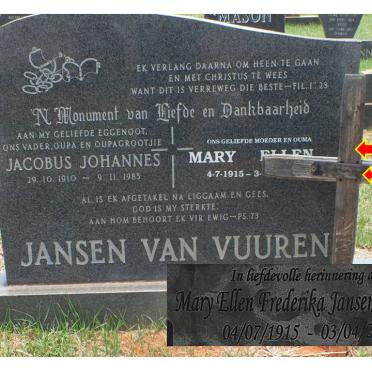 VUUREN Jacobus Johannes, Jansen van 1910-1985 &amp; Mary Ellen Frederika 1915-2009