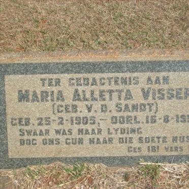 VISSER Maria Alletta nee V.D. SANDT 1905-1957