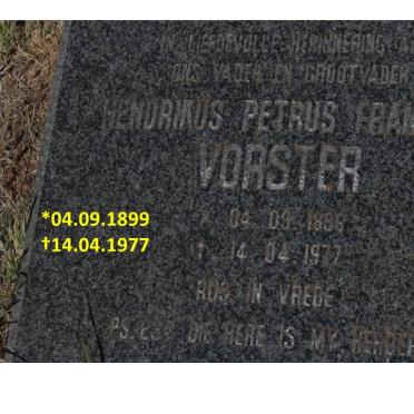 VORSTER Hendrikus Petrus Francois 1899-1977
